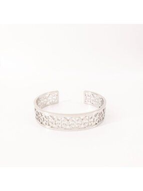 Tory Burch TB Gold Logo Cut out Cuff Bracelet Silver OS